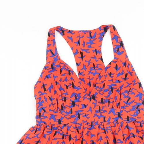 George Womens Orange Geometric Polyester Basic Tank Size 6 V-Neck