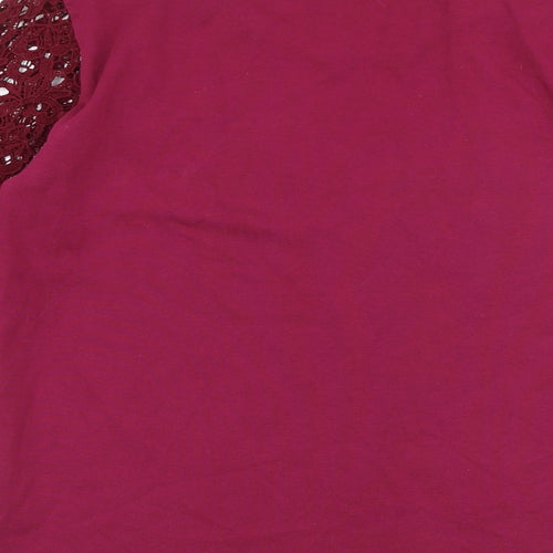 Country Casuals Womens Pink Cotton Basic T-Shirt Size M Round Neck - Lace Sleeves
