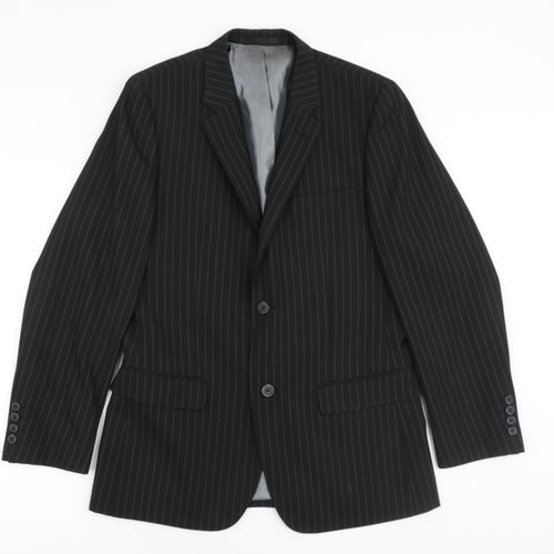 Avenue Mens Black Striped Viscose Jacket Blazer Size 38 Regular