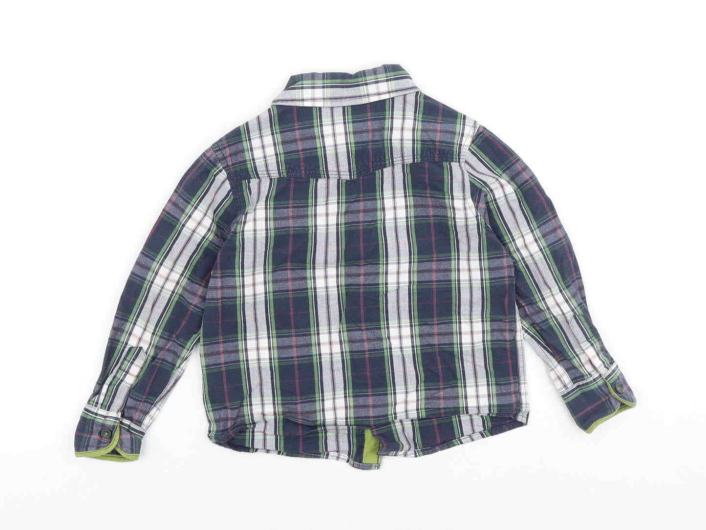 Marks and Spencer Boys Blue Plaid 100% Cotton Basic Button-Up Size 2-3 Years Collared Drawstring - Forest Adventure