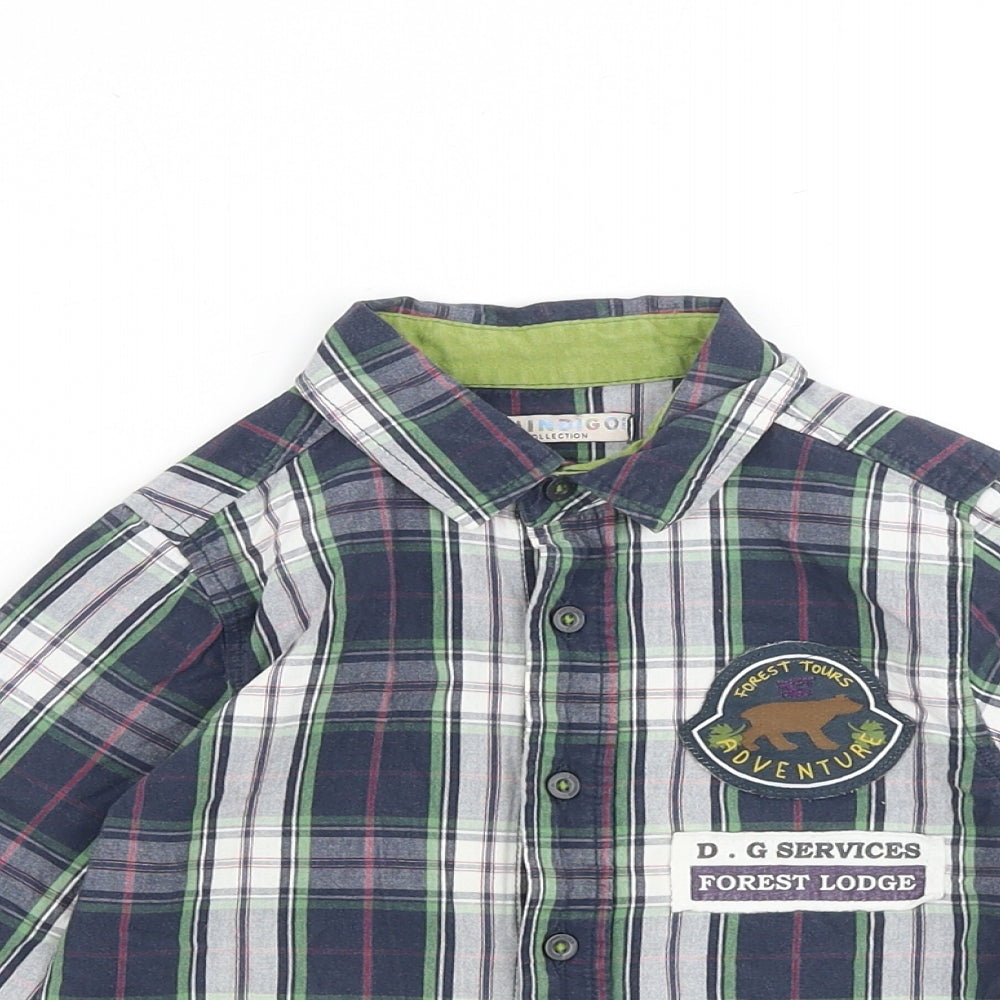Marks and Spencer Boys Blue Plaid 100% Cotton Basic Button-Up Size 2-3 Years Collared Drawstring - Forest Adventure