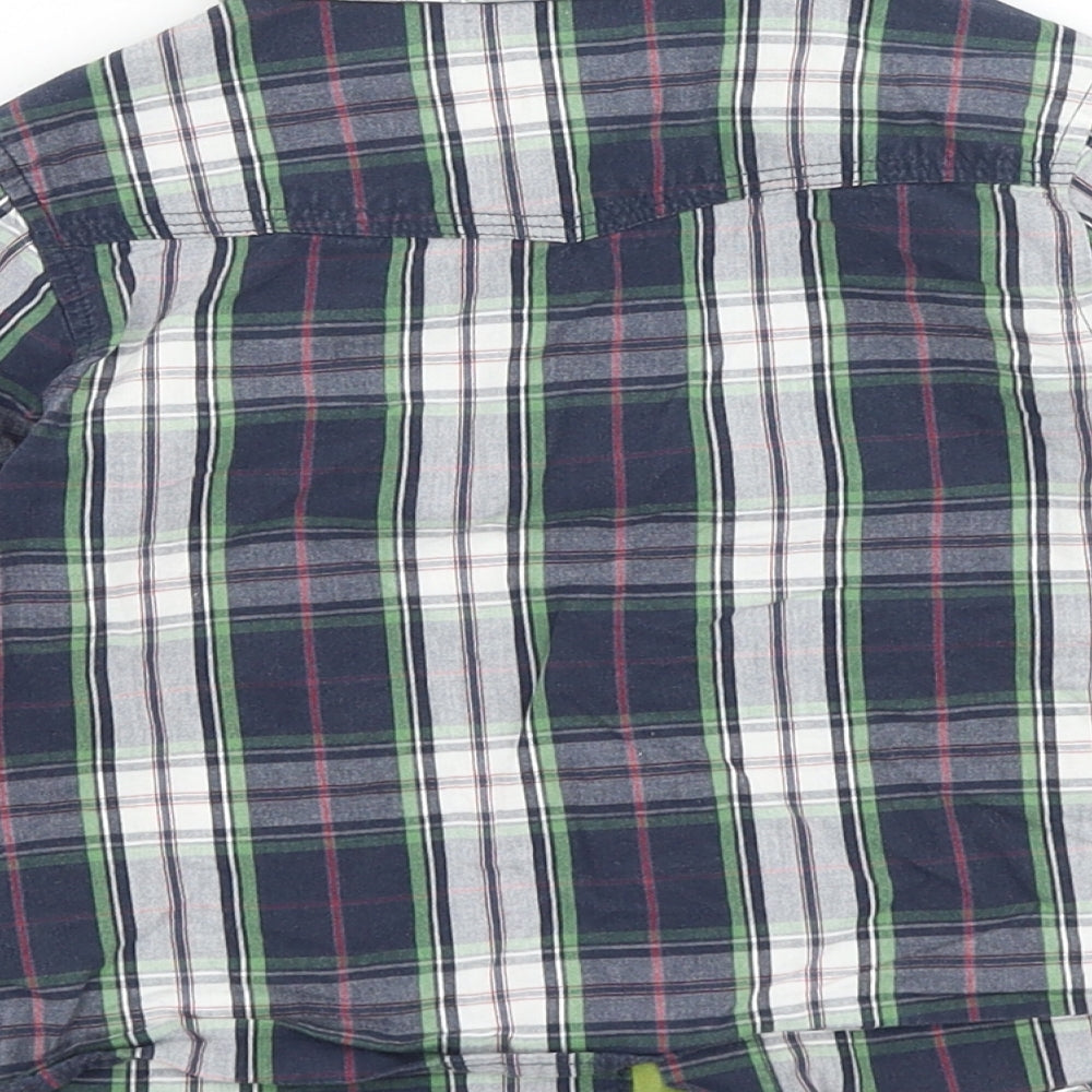 Marks and Spencer Boys Blue Plaid 100% Cotton Basic Button-Up Size 2-3 Years Collared Drawstring - Forest Adventure