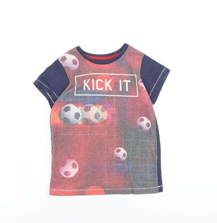 Matalan Boys Blue Geometric Cotton Basic T-Shirt Size 5 Years Round Neck Pullover - Kick It