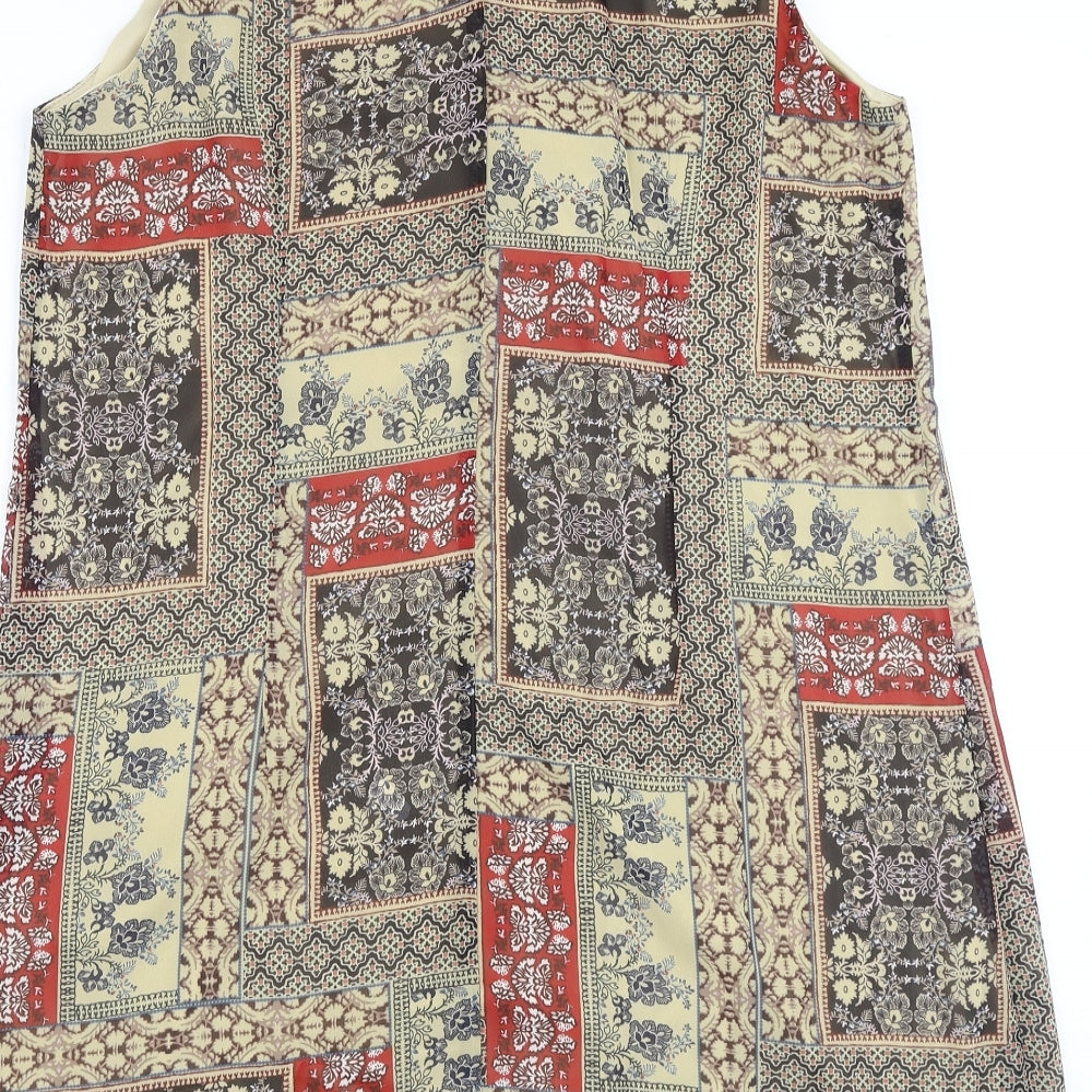 Primark Womens Multicoloured Geometric Polyester A-Line Size 16 Round Neck Button