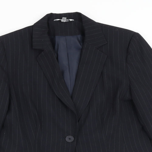 M&Co Womens Black Striped Viscose Jacket Blazer Size 12