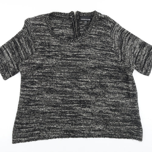 Warehouse Womens Black Scoop Neck Cotton Pullover Jumper Size 14