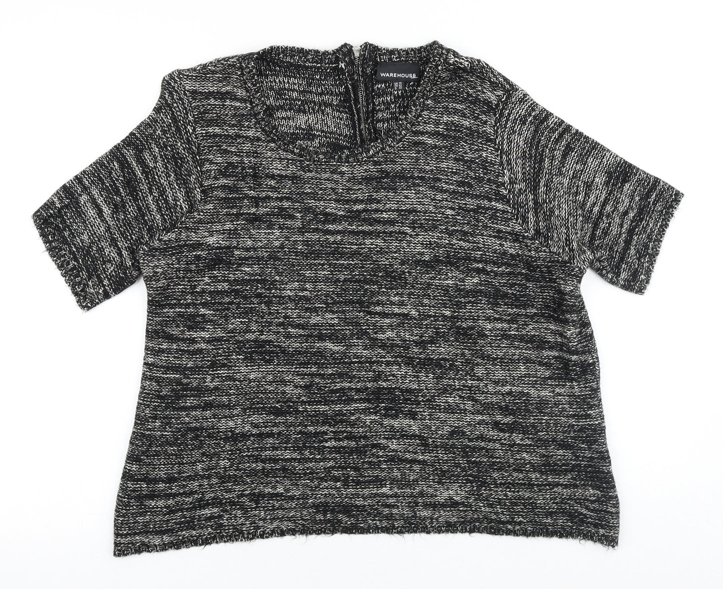 Warehouse Womens Black Scoop Neck Cotton Pullover Jumper Size 14