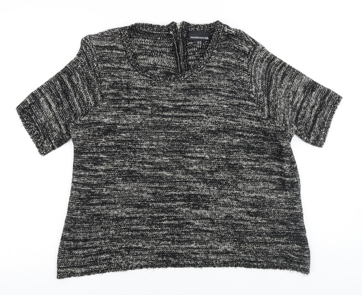 Warehouse Womens Black Scoop Neck Cotton Pullover Jumper Size 14