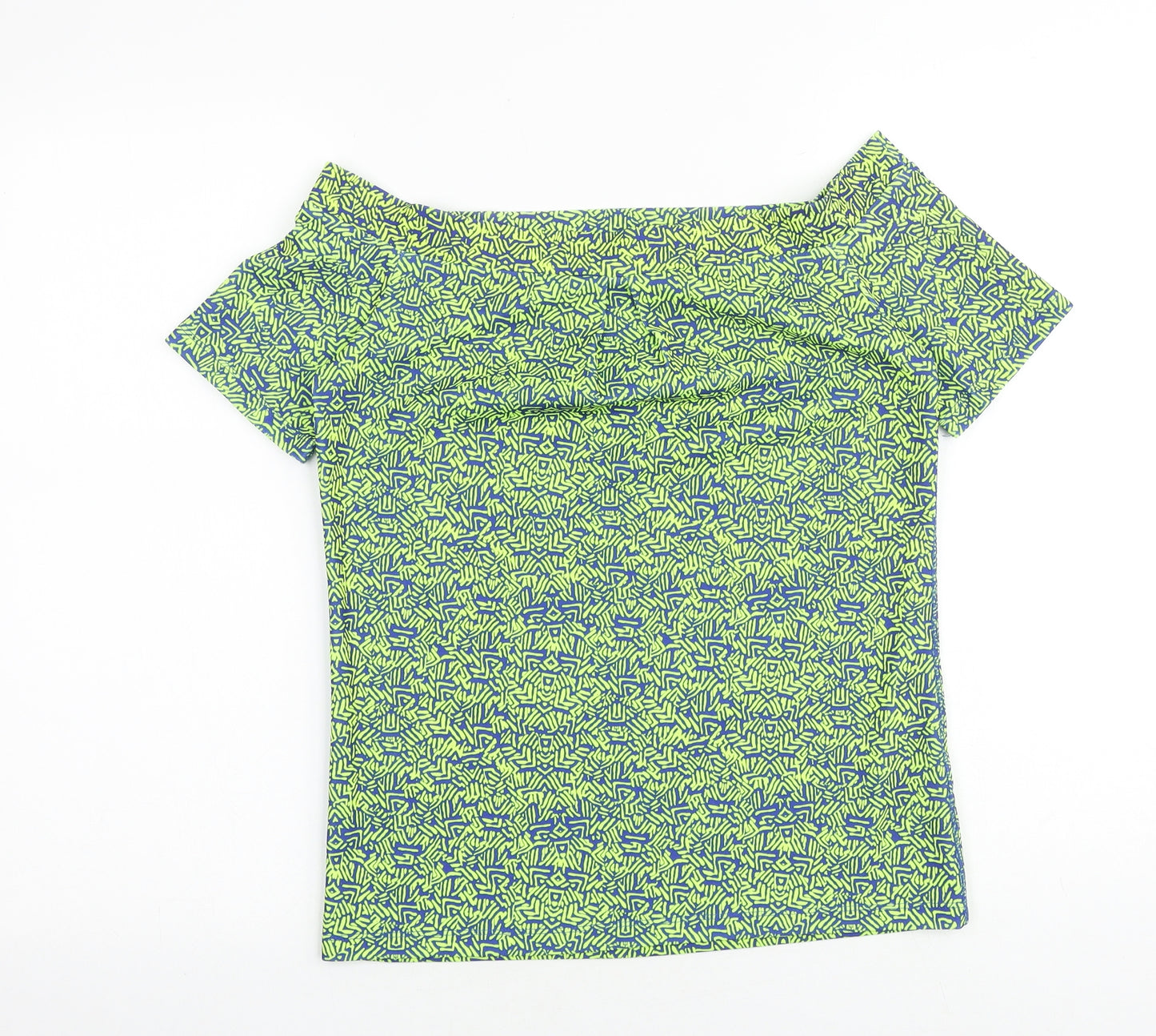 NEXT Womens Green Geometric Polyester Basic T-Shirt Size 8 Boat Neck