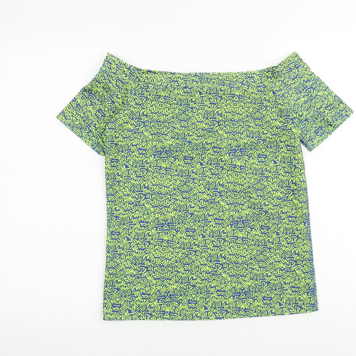 NEXT Womens Green Geometric Polyester Basic T-Shirt Size 8 Boat Neck