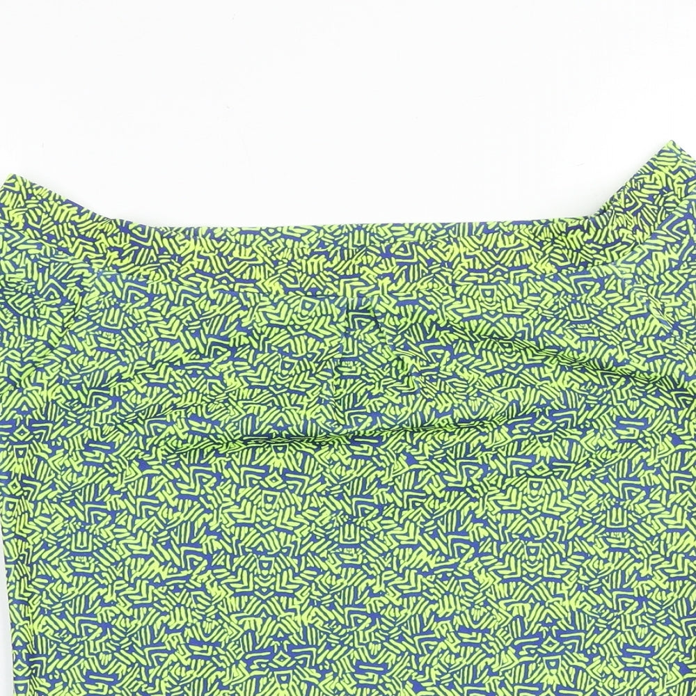 NEXT Womens Green Geometric Polyester Basic T-Shirt Size 8 Boat Neck