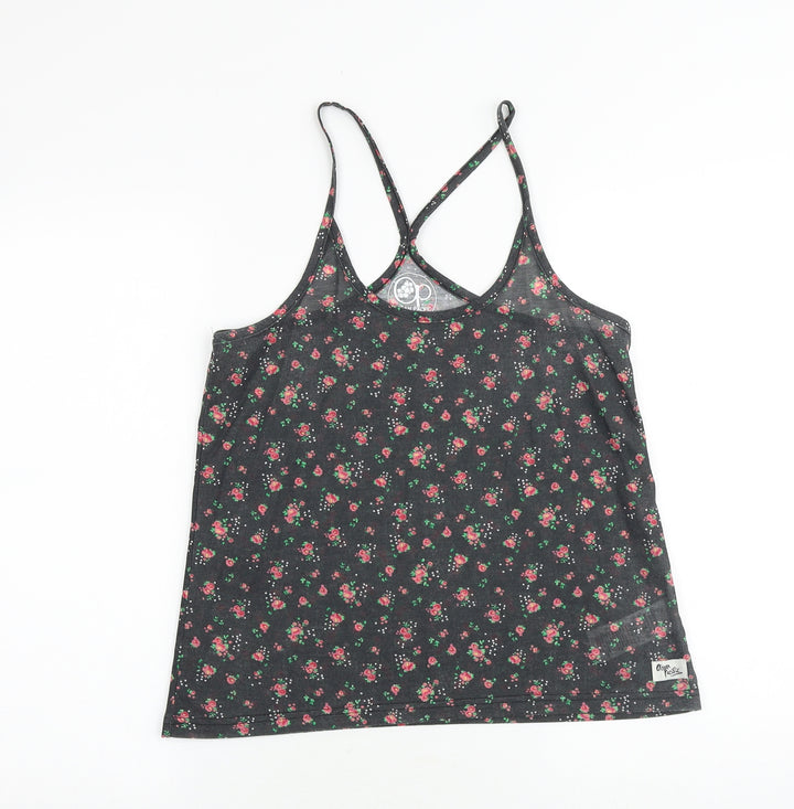 Ocean Pacific Womens Black Floral Polyester Camisole Tank Size 10 Scoop Neck