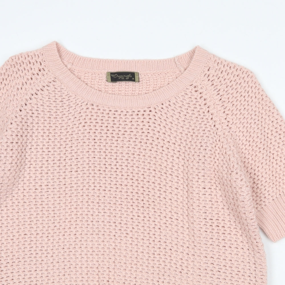 Originals Womens Pink Scoop Neck Acrylic Pullover Jumper Size M