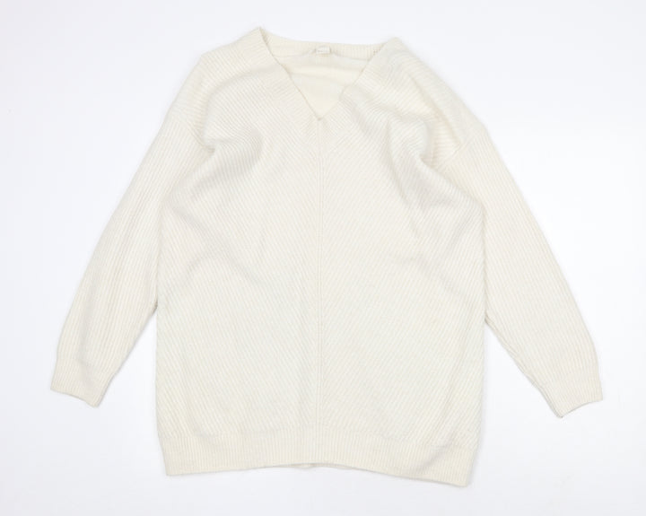 H&M Womens White V-Neck Acrylic Pullover Jumper Size M