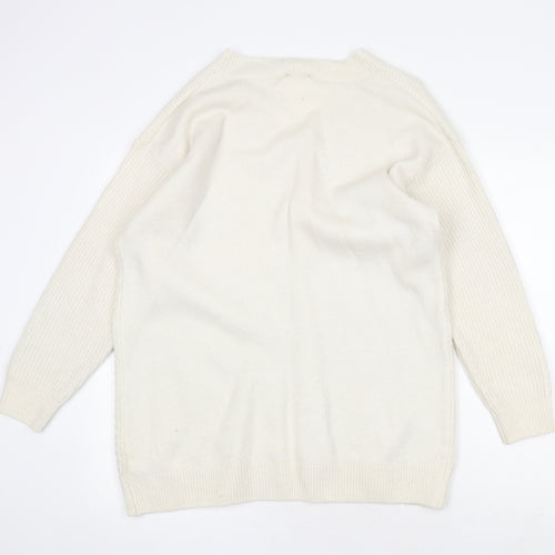 H&M Womens White V-Neck Acrylic Pullover Jumper Size M