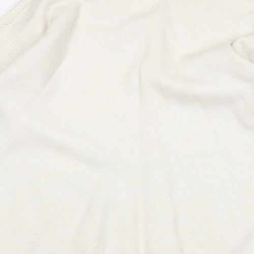 H&M Womens White V-Neck Acrylic Pullover Jumper Size M