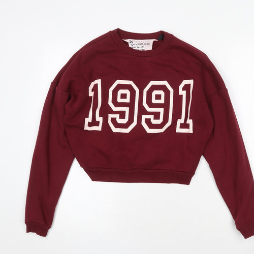Topshop Womens Red Polyester Pullover Sweatshirt Size 8 Pullover - 1991 Cropped