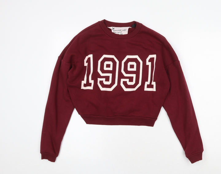 Topshop Womens Red Polyester Pullover Sweatshirt Size 8 Pullover - 1991 Cropped