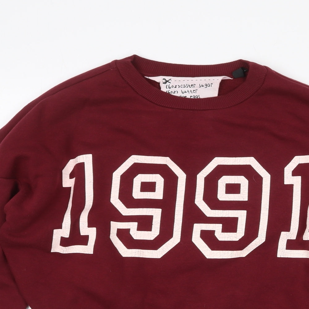 Topshop Womens Red Polyester Pullover Sweatshirt Size 8 Pullover - 1991 Cropped
