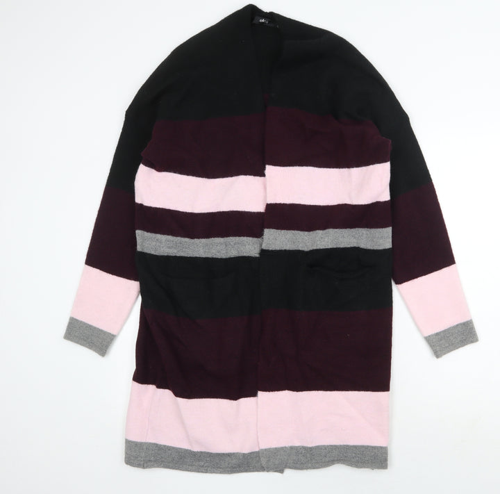 Ellos Womens Multicoloured V-Neck Striped Acrylic Cardigan Jumper Size 10