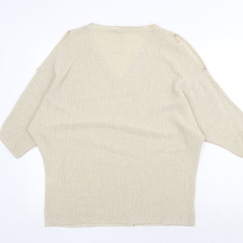 George Womens Gold V-Neck Acrylic Pullover Jumper Size L - Split Sleeve