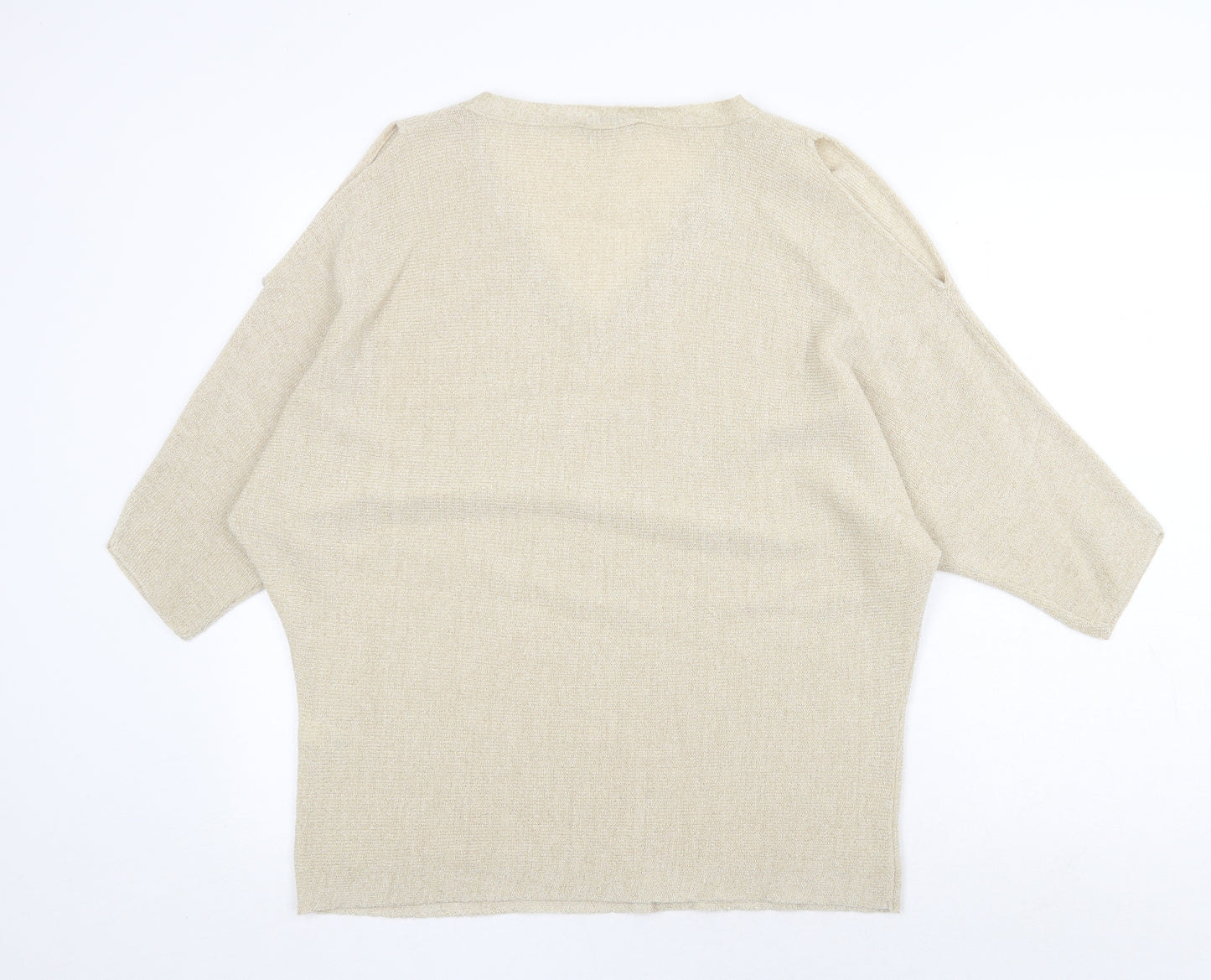George Womens Gold V-Neck Acrylic Pullover Jumper Size L - Split Sleeve