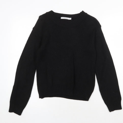 Glamorous Womens Black Boat Neck Acrylic Pullover Jumper Size XS