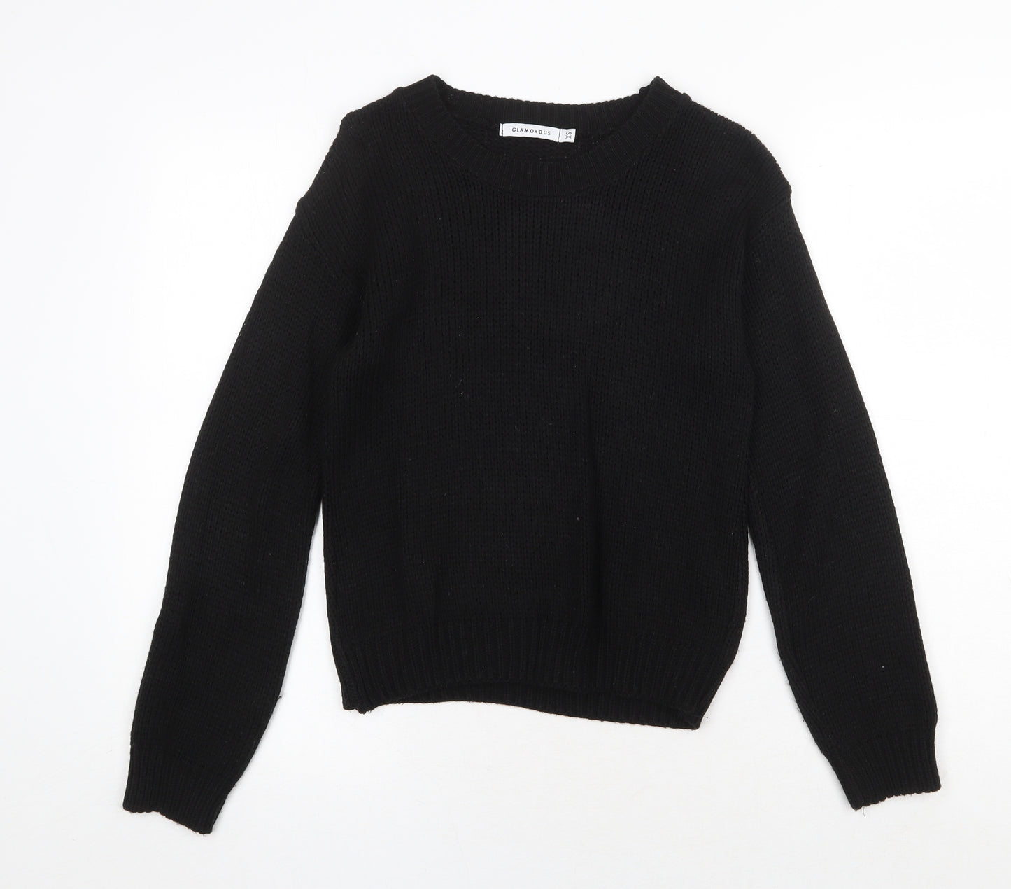 Glamorous Womens Black Boat Neck Acrylic Pullover Jumper Size XS