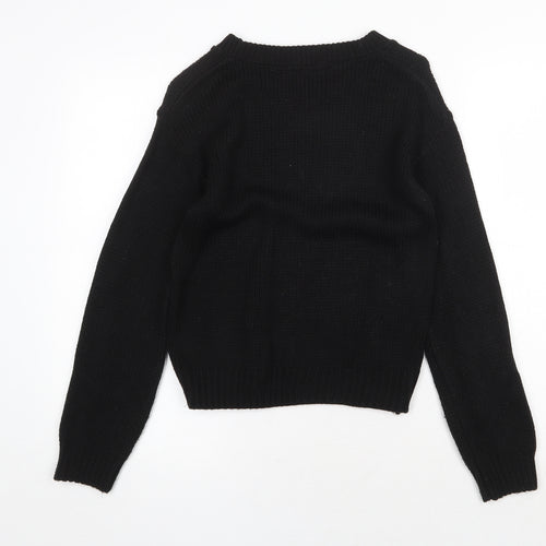 Glamorous Womens Black Boat Neck Acrylic Pullover Jumper Size XS