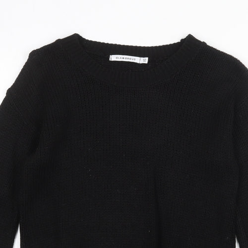 Glamorous Womens Black Boat Neck Acrylic Pullover Jumper Size XS