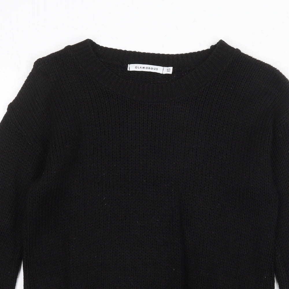Glamorous Womens Black Boat Neck Acrylic Pullover Jumper Size XS