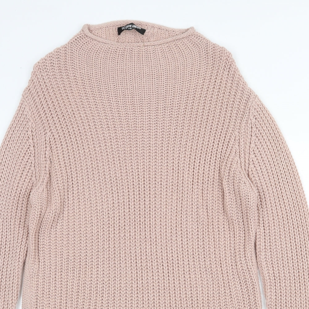 Fashion Union Womens Pink Boat Neck Acrylic Pullover Jumper Size 14