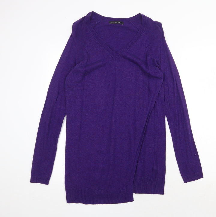 Marks and Spencer Womens Purple V-Neck Viscose Tunic Jumper Size 10