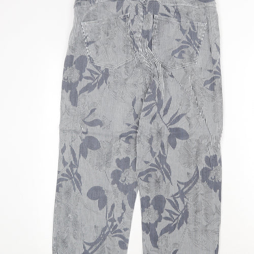 Stooker Womens Blue Striped Cotton Trousers Size 34 in Regular Zip - Flower Pattern