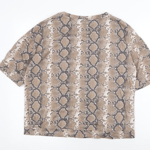 F&F Womens Brown Animal Print Polyester Basic T-Shirt Size 8 Scoop Neck - Snake Skin Print