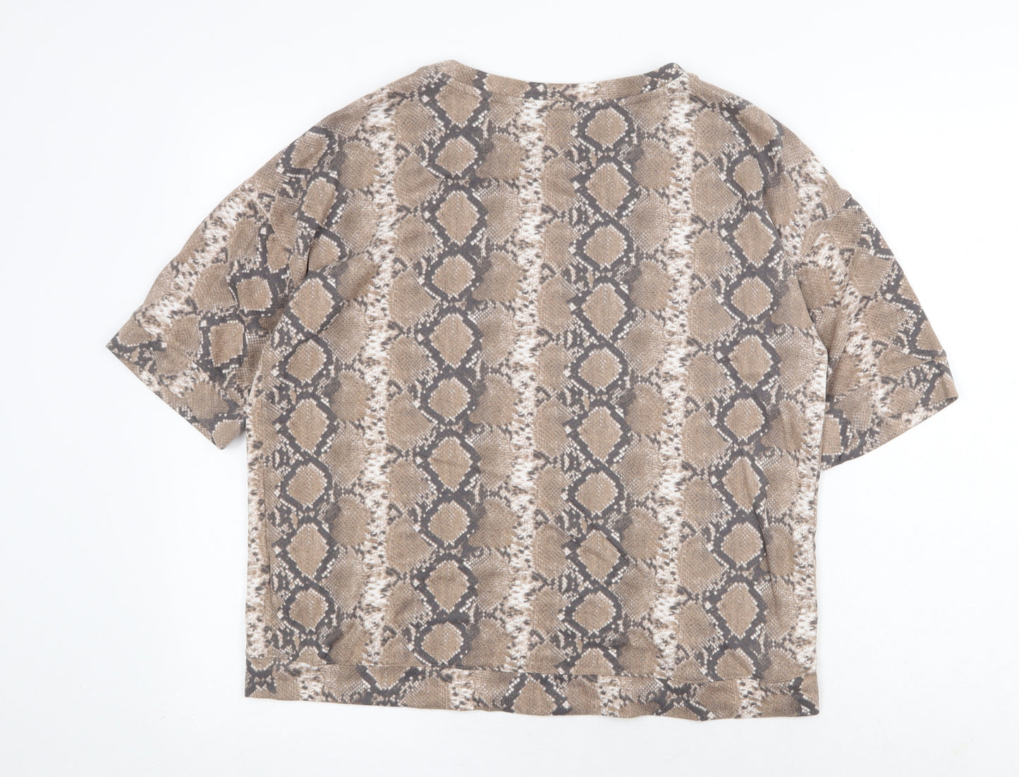 F&F Womens Brown Animal Print Polyester Basic T-Shirt Size 8 Scoop Neck - Snake Skin Print