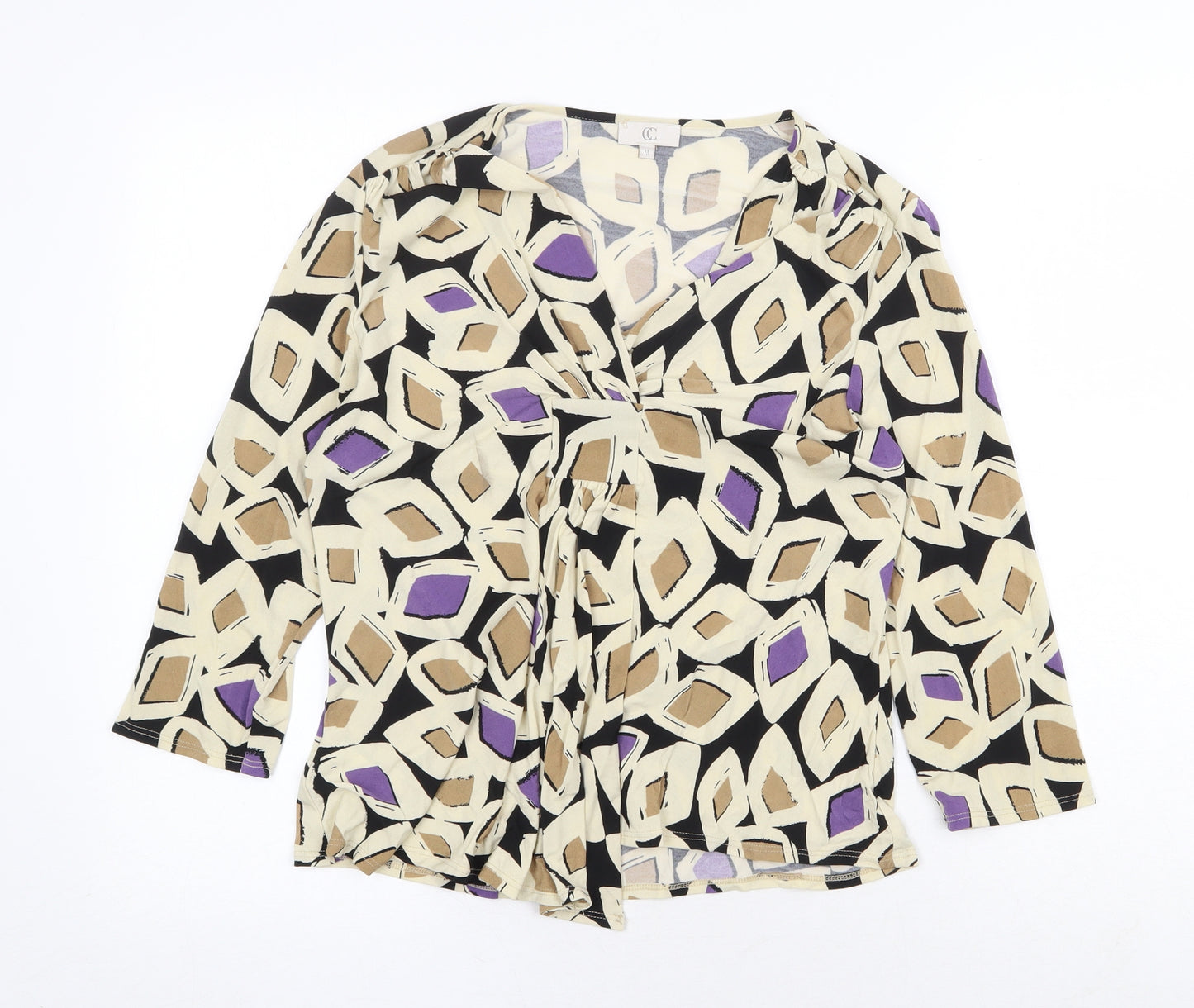 CC Womens Beige Geometric Polyester Basic Blouse Size M V-Neck