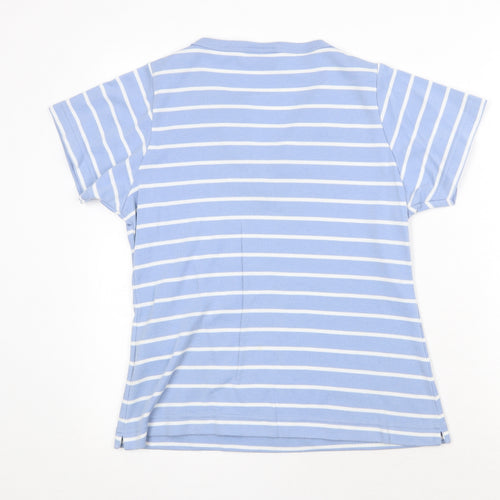 Noureau Edition Womens Blue Striped Polyester Basic T-Shirt Size L V-Neck