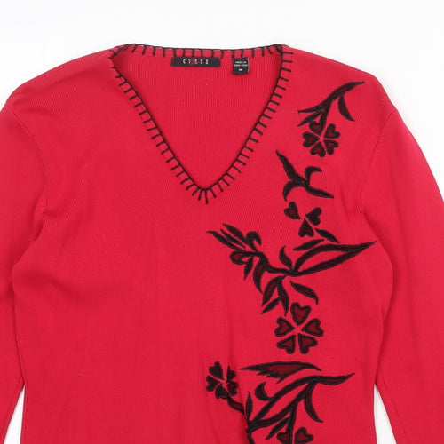Cyrus Womens Red Floral Nylon Basic Blouse Size M V-Neck