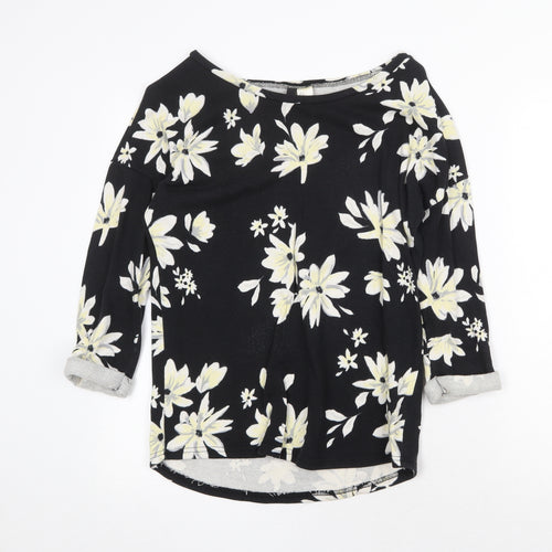H&M Womens Black Scoop Neck Floral Cotton Pullover Jumper Size S