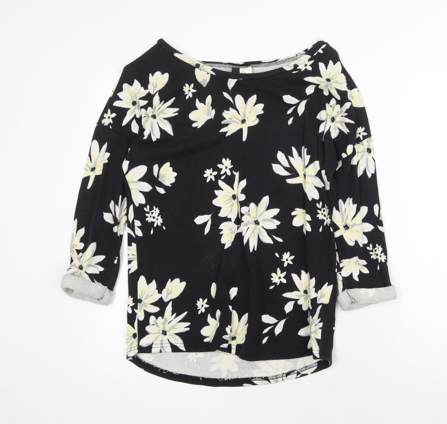 H&M Womens Black Scoop Neck Floral Cotton Pullover Jumper Size S