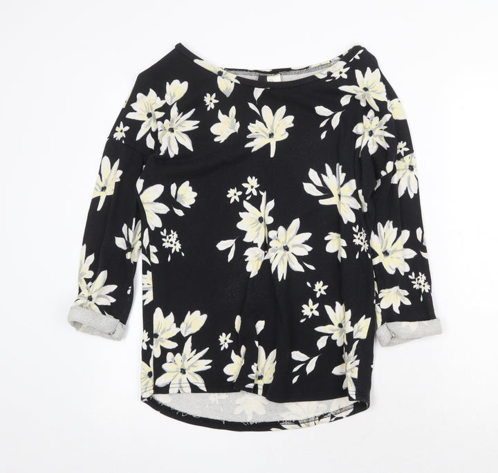 H&M Womens Black Scoop Neck Floral Cotton Pullover Jumper Size S