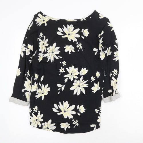 H&M Womens Black Scoop Neck Floral Cotton Pullover Jumper Size S