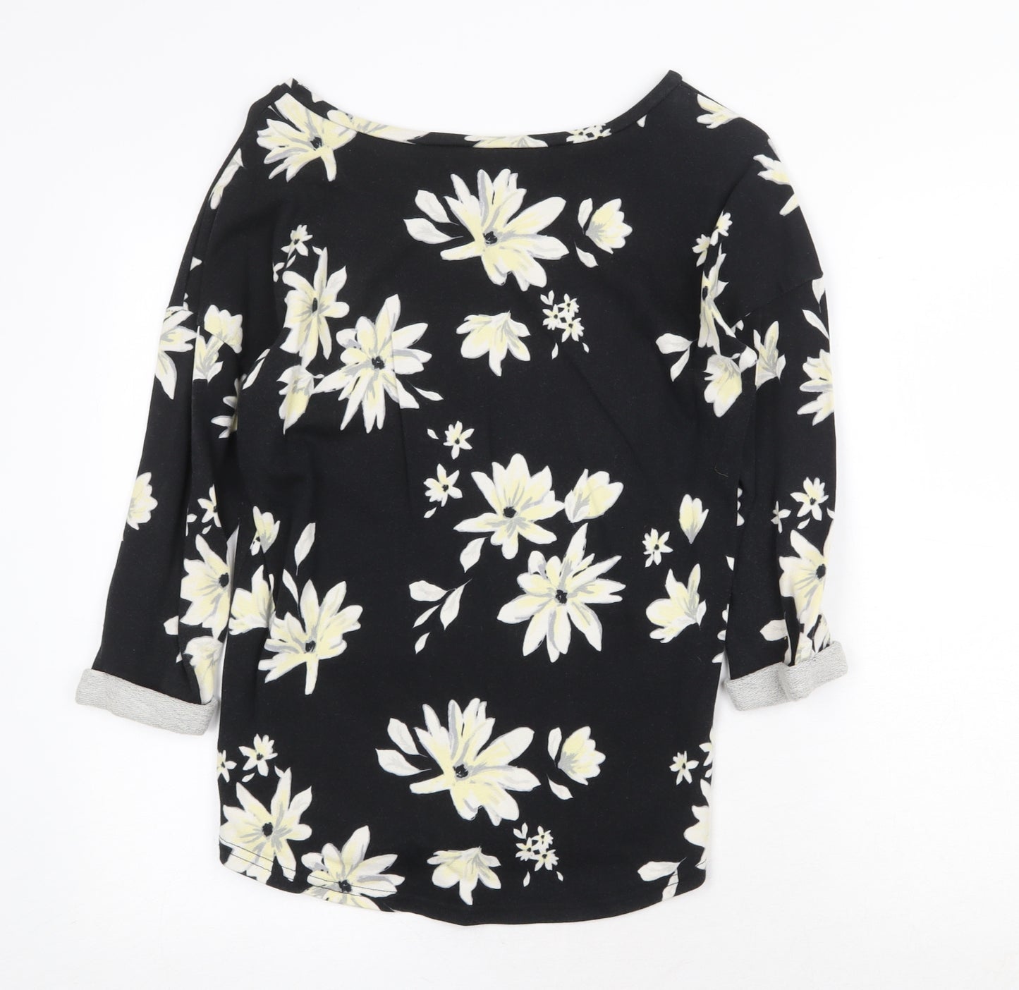 H&M Womens Black Scoop Neck Floral Cotton Pullover Jumper Size S