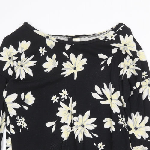 H&M Womens Black Scoop Neck Floral Cotton Pullover Jumper Size S