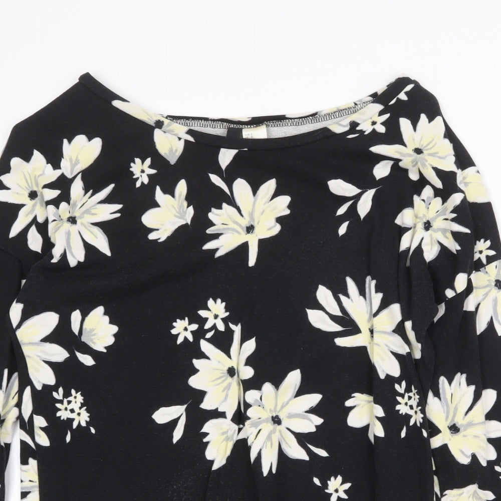 H&M Womens Black Scoop Neck Floral Cotton Pullover Jumper Size S