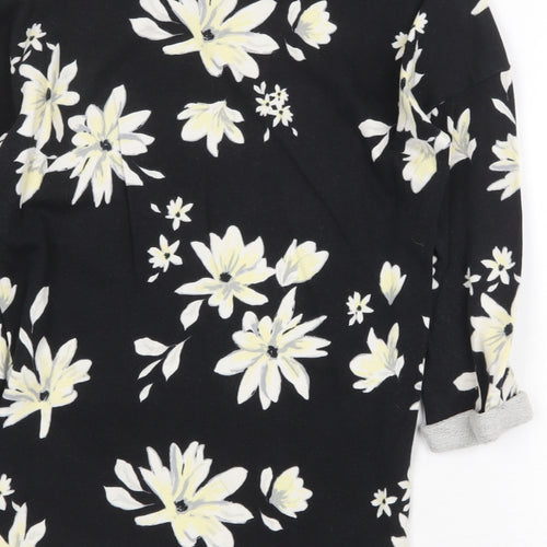 H&M Womens Black Scoop Neck Floral Cotton Pullover Jumper Size S