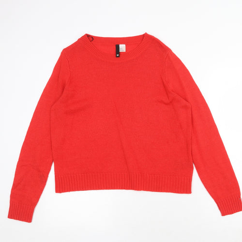 H&M Womens Red Round Neck Acrylic Pullover Jumper Size M