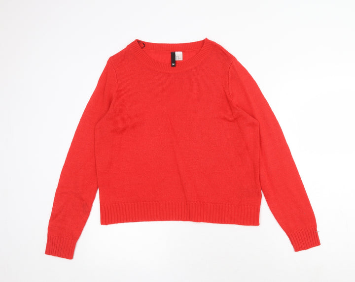 H&M Womens Red Round Neck Acrylic Pullover Jumper Size M