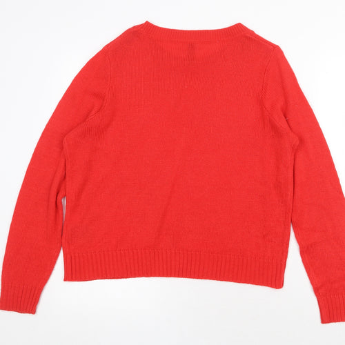 H&M Womens Red Round Neck Acrylic Pullover Jumper Size M